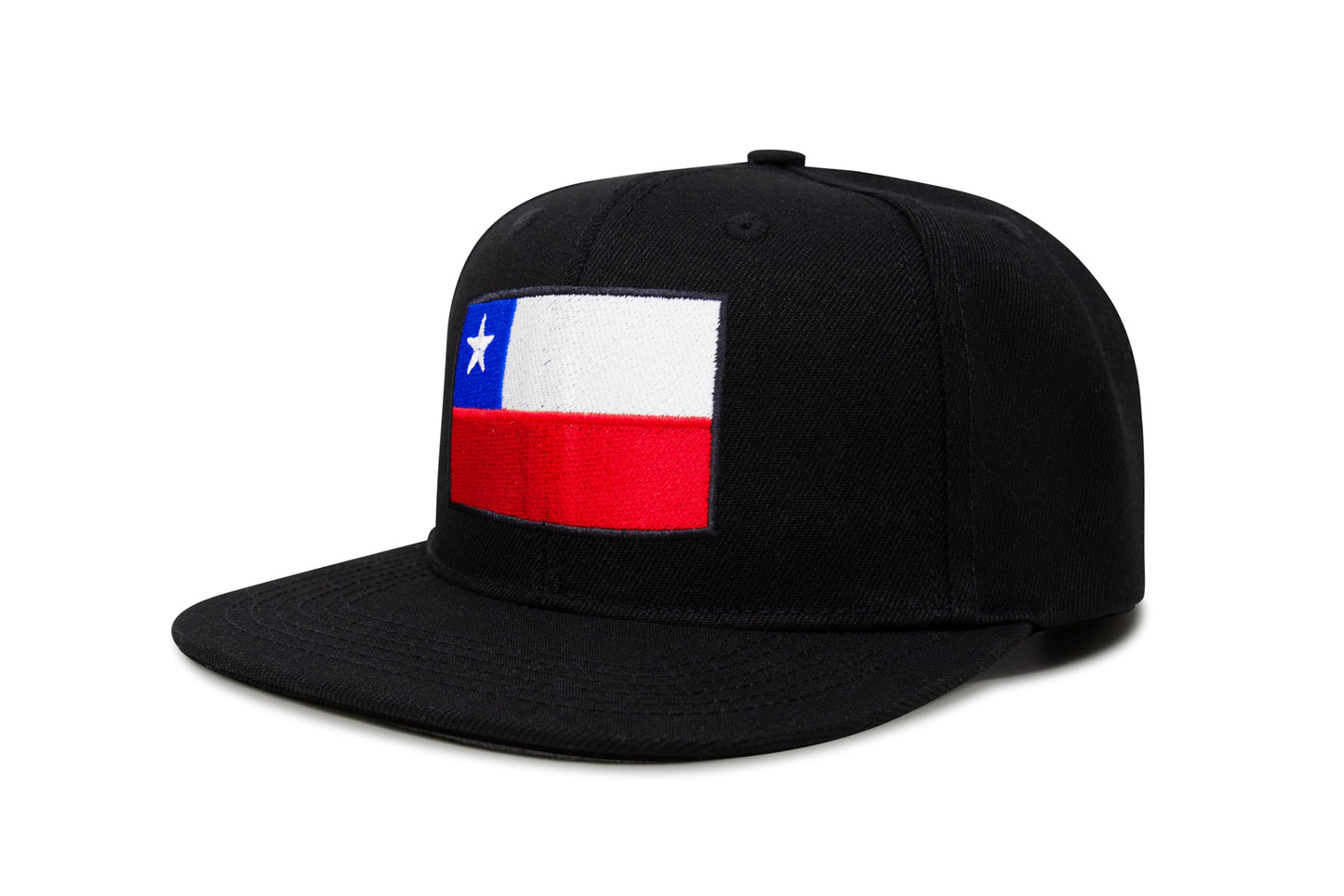 International Tie Country Hat for Men and Women, Adjustable Snapback Trucker Baseball Cap with Embroidered Patch (Chile, Black Flatbill)