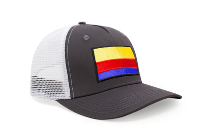 International Tie Country Hat for Men and Women, Adjustable Snapback Trucker Baseball Cap with Embroidered Patch (Colombia, Grey White)