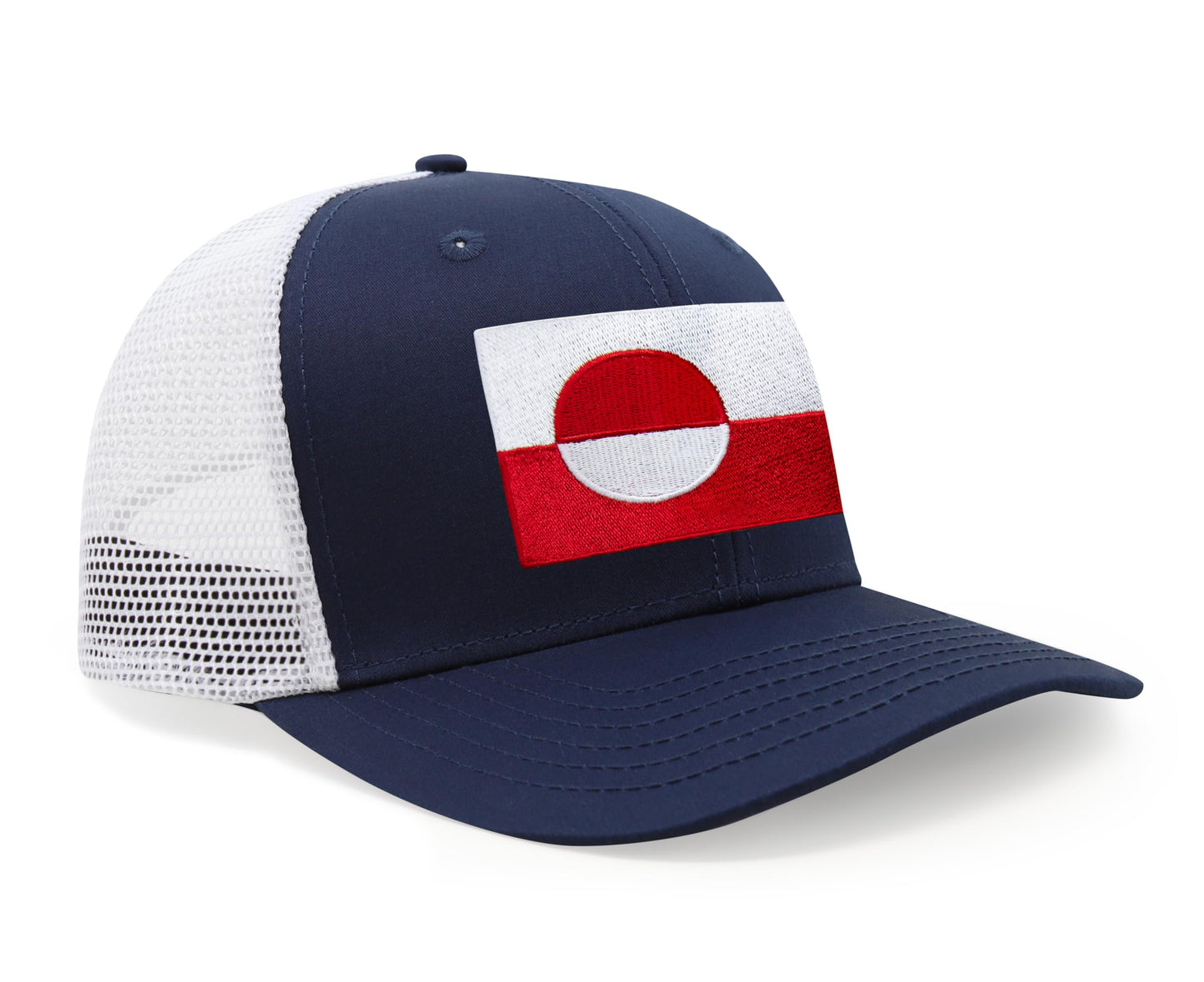 International Tie Country Hat for Men and Women, Adjustable Snapback Trucker Baseball Cap with Embroidered Patch (Greenland, Navy White) - International Tie