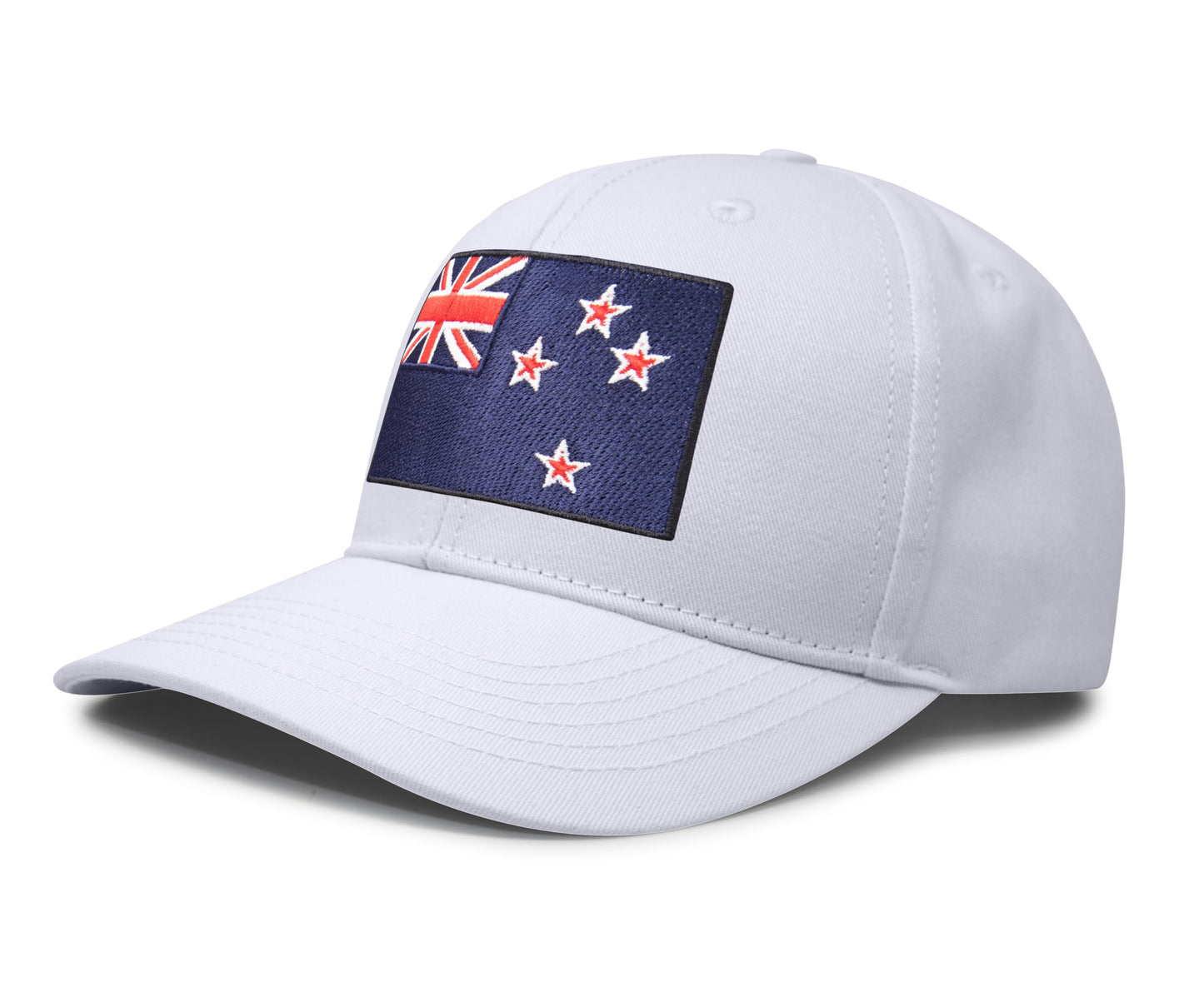 International Tie Country Hat for Men and Women, Adjustable Snapback Trucker Baseball Cap with Embroidered Patch (New Zealand, All White)