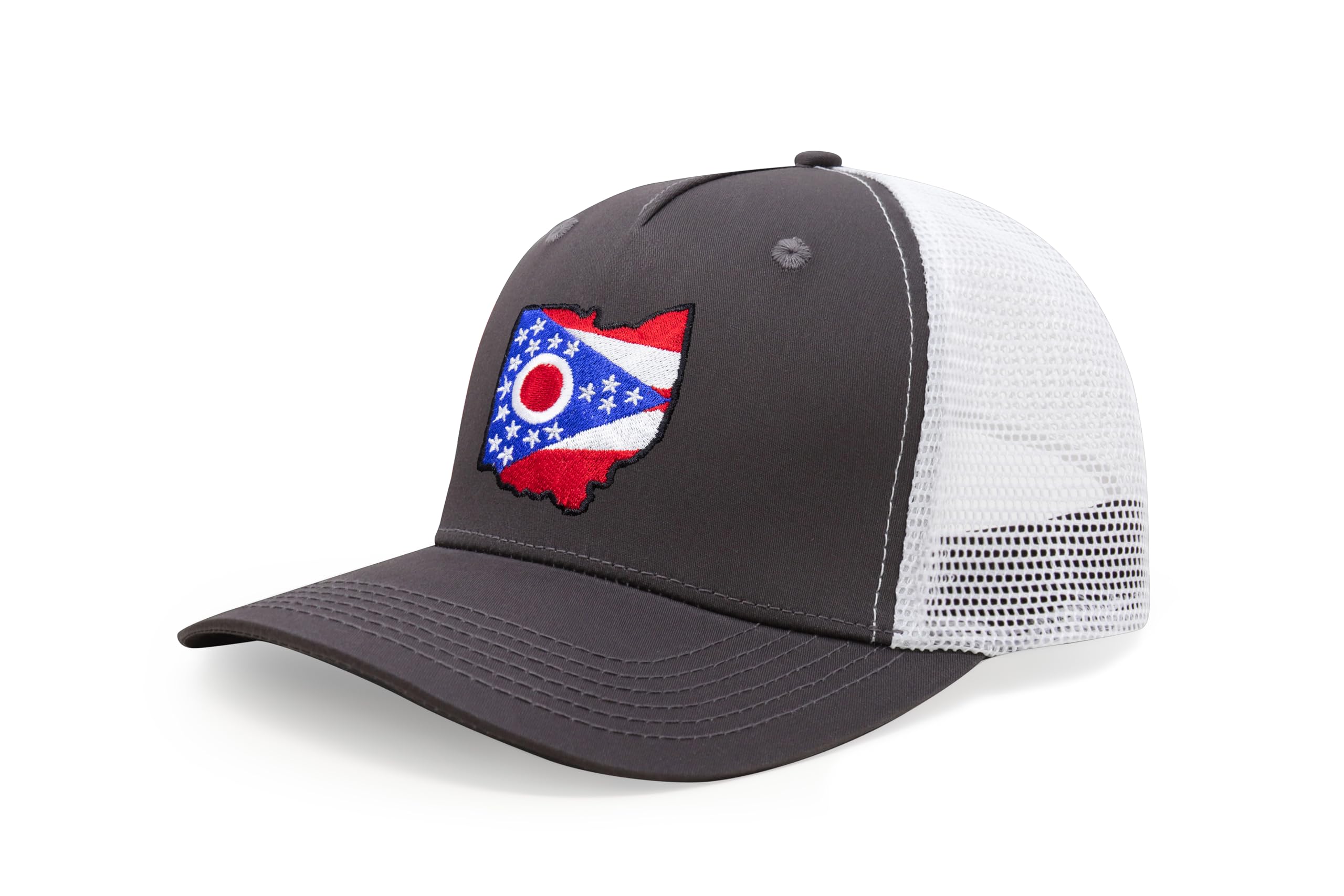 International Tie Stateline Flag Hat for Men and Women - Snapback Trucker Baseball Cap (Ohio, Grey White)