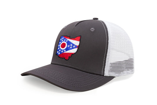 International Tie Stateline Flag Hat for Men and Women - Snapback Trucker Baseball Cap (Ohio, Grey White) - International Tie