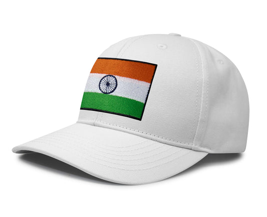 International Tie Indian Flag Hat for Men and Women - Adjustable India Snapback Trucker Baseball Cap (All White)