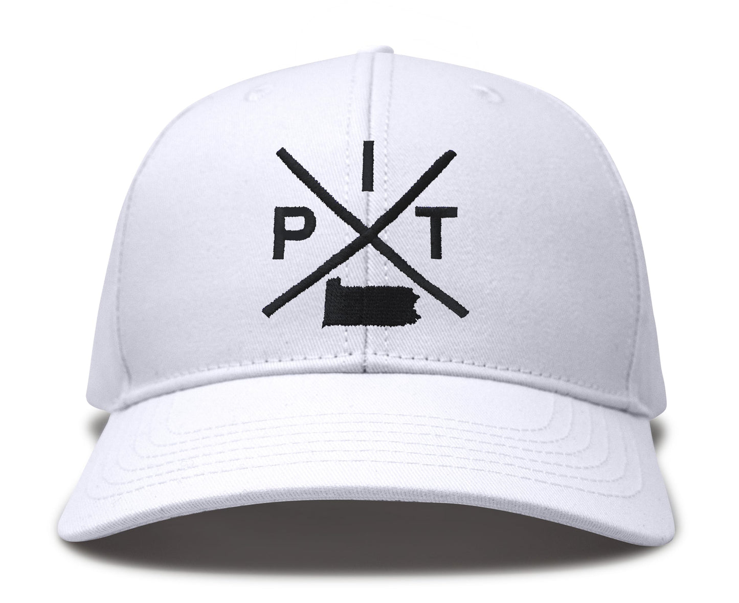 International Tie Hat for Men and Women, Snapback Trucker Baseball Cap, Embroidered Cross Logo (Pit - Pittsburgh, All White) - International Tie