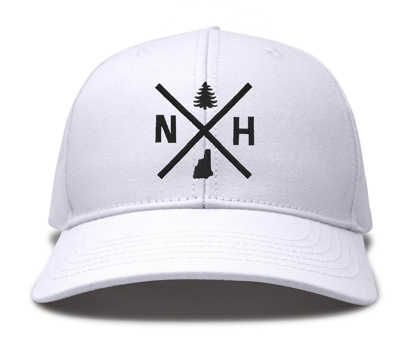 International Tie Hat for Men and Women, Adjustable Snapback Trucker Baseball Cap, Embroidered Cross Logo (NH- New Hampshire, All White)