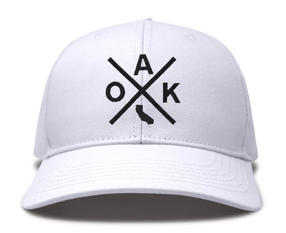 International Tie Hat for Men and Women, Adjustable Snapback Trucker Baseball Cap, Embroidered Cross Logo (OAK - Oakland, All White)
