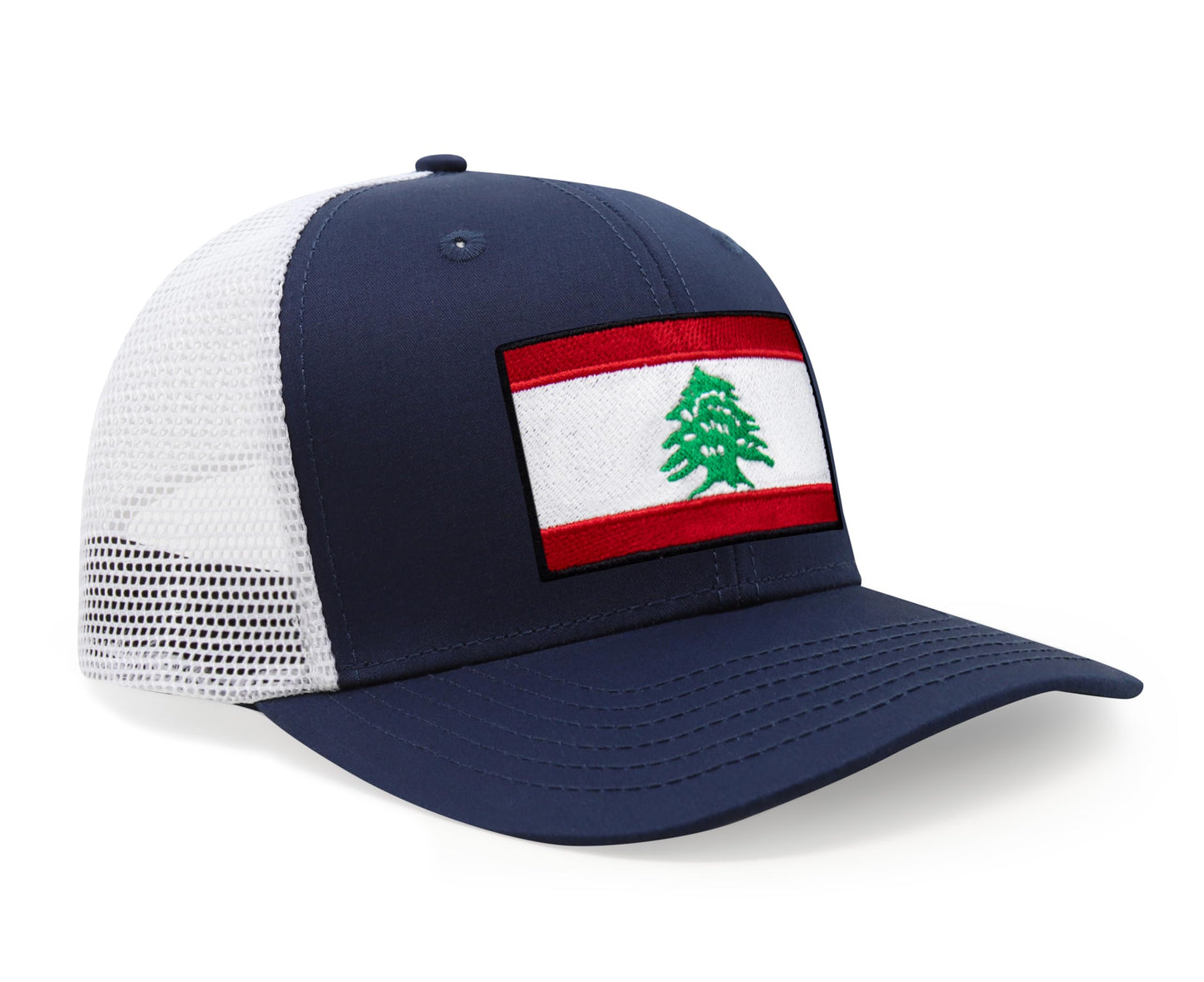International Tie Lebanon Flag Hat for Men and Women - Adjustable Snapback Trucker Baseball Cap (Navy White)