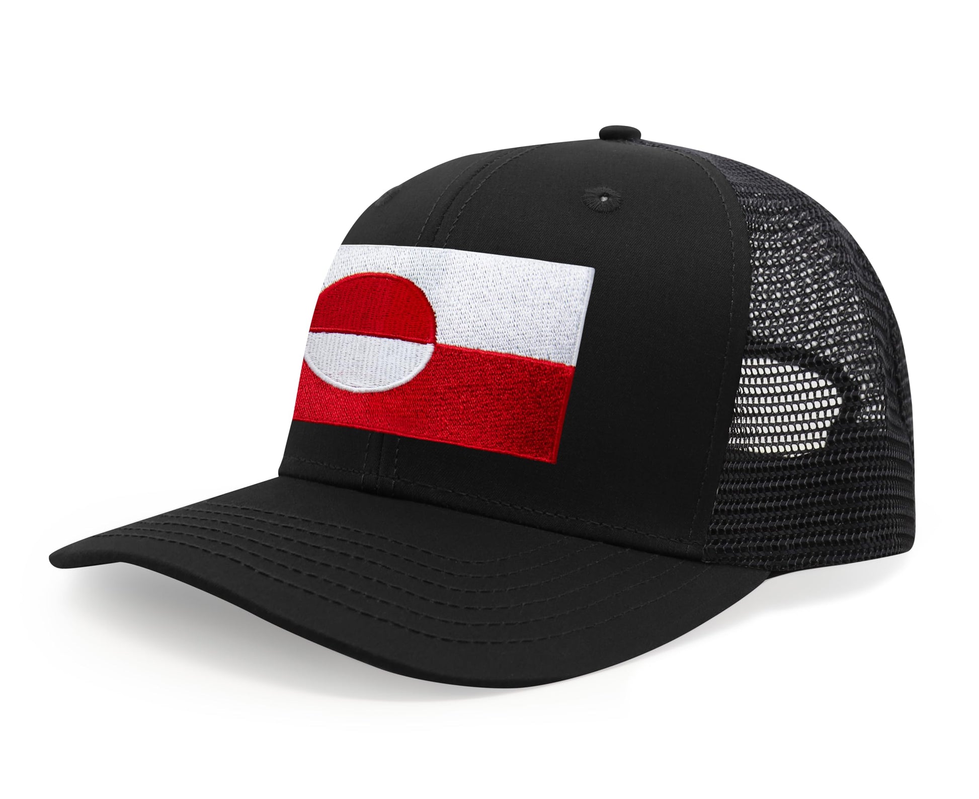 International Tie Country Hat for Men and Women, Adjustable Snapback Trucker Baseball Cap with Embroidered Patch (Greenland, All Black) - International Tie