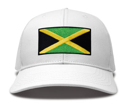 International Tie Jamaican Flag Hat for Men and Women - Jamaica Snapback Trucker Baseball Cap (All White)