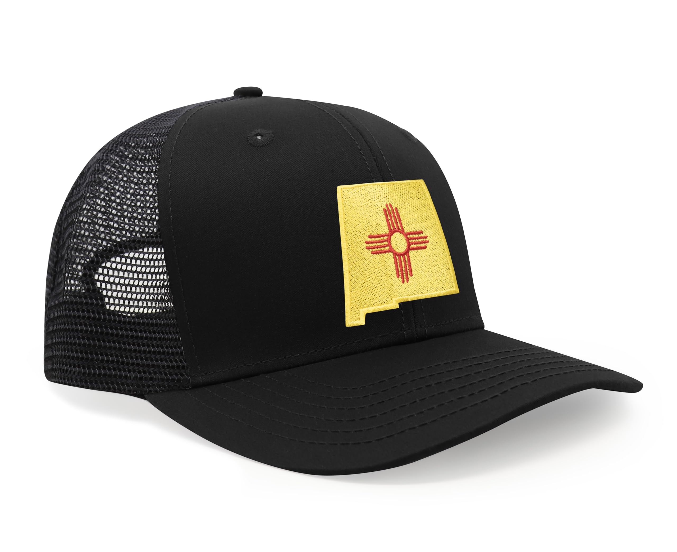International Tie Stateline Flag Hat for Men and Women - Snapback Trucker Baseball Cap (New Mexico, All Black)