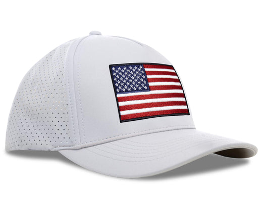 Performance Golf Hat – Adjustable Snapback Trucker Baseball Cap for Men & Women - Jetset Series (USA, Arctic White)