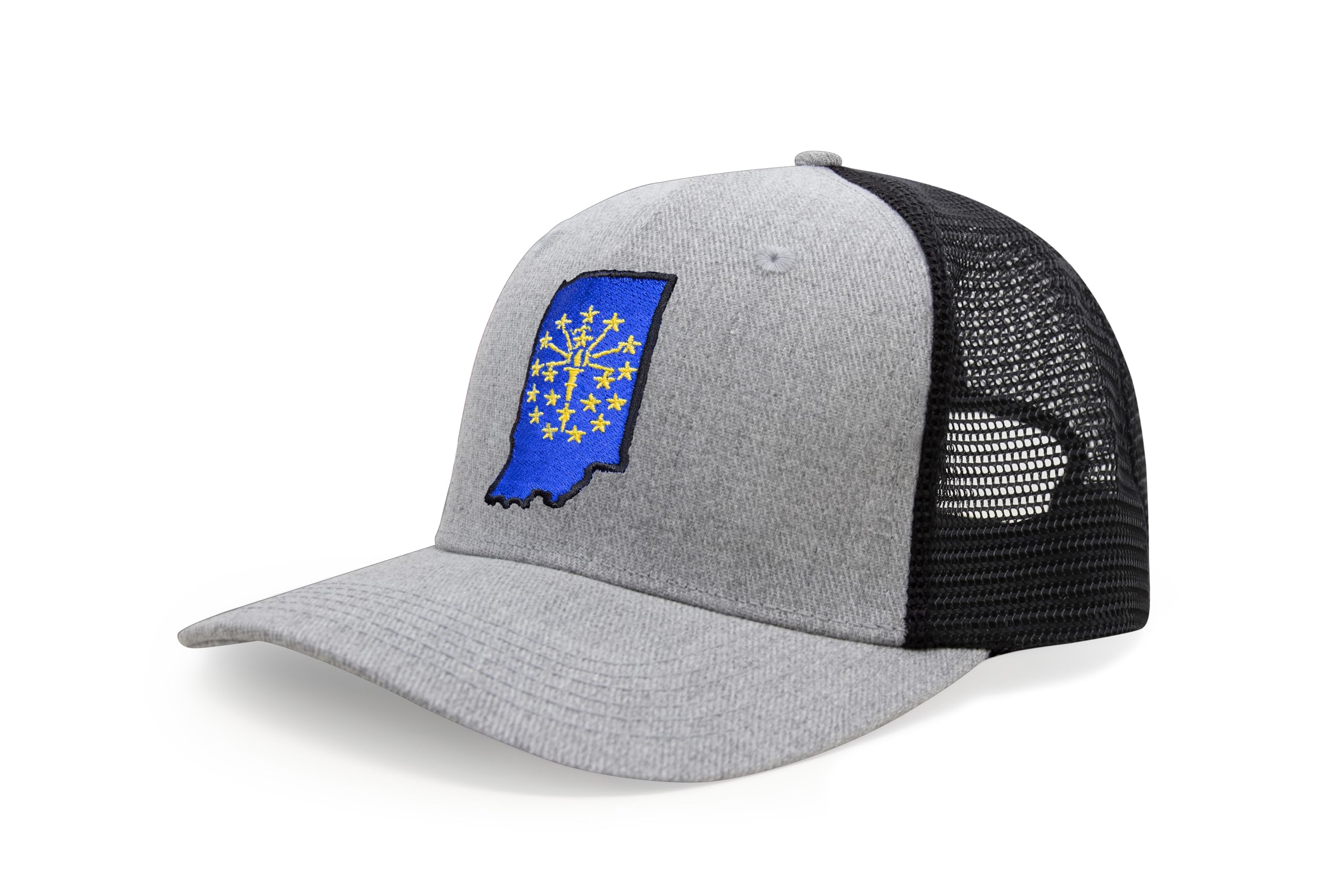 International Tie Stateline Flag Hat for Men and Women - Snapback Trucker Baseball Cap (Indiana, Grey Black)