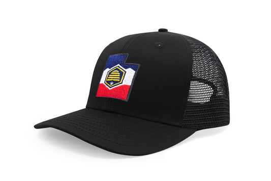 International Tie Stateline Flag Hat for Men and Women - Snapback Trucker Baseball Cap (Utah, All Black) - International Tie