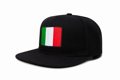 International Tie Country Hat for Men and Women, Adjustable Snapback Trucker Baseball Cap with Embroidered Patch (Italy, Black Flatbill)