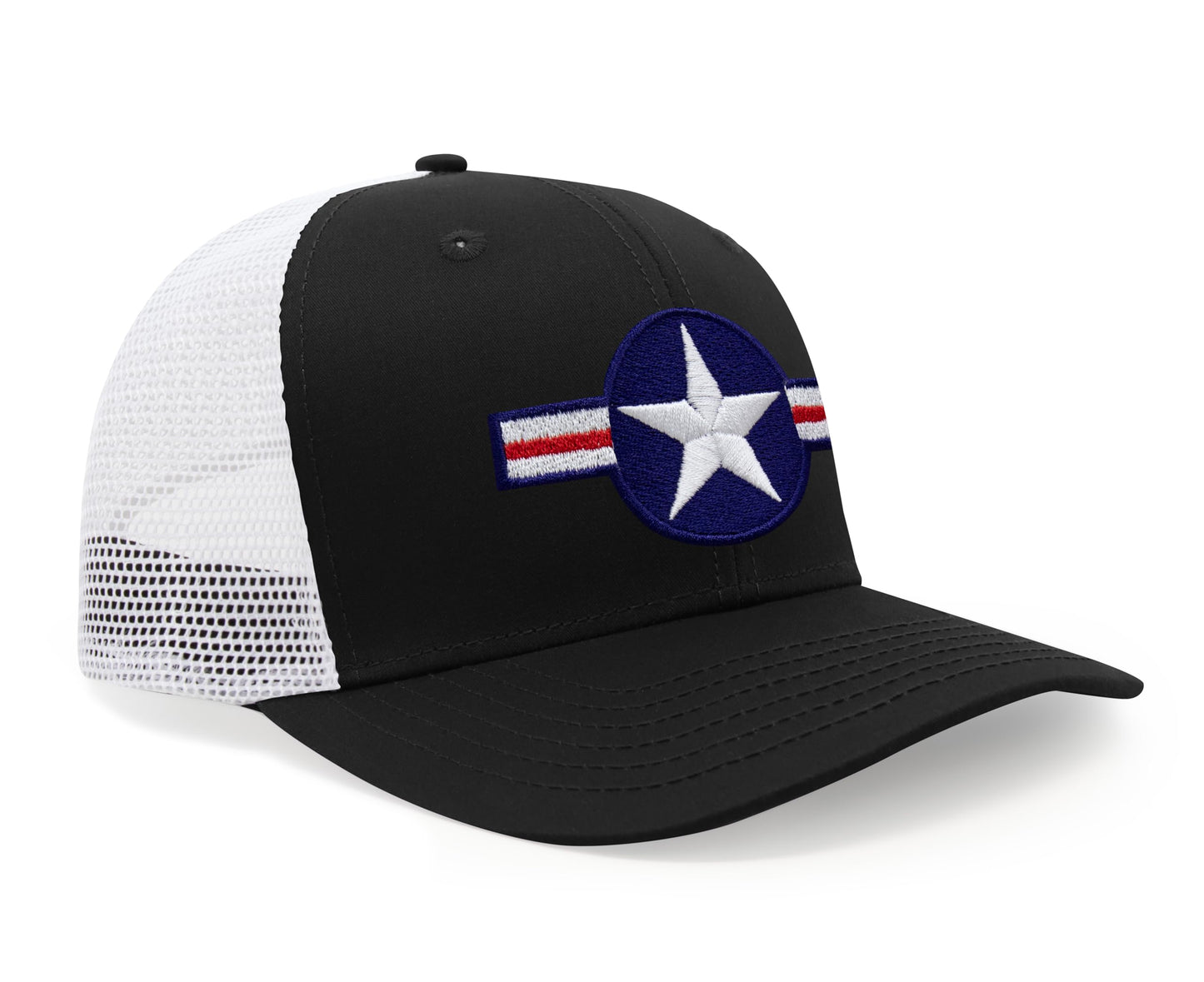 International Tie Air Force Hat for Men and Women - Snapback Trucker Baseball Cap (Black/White)