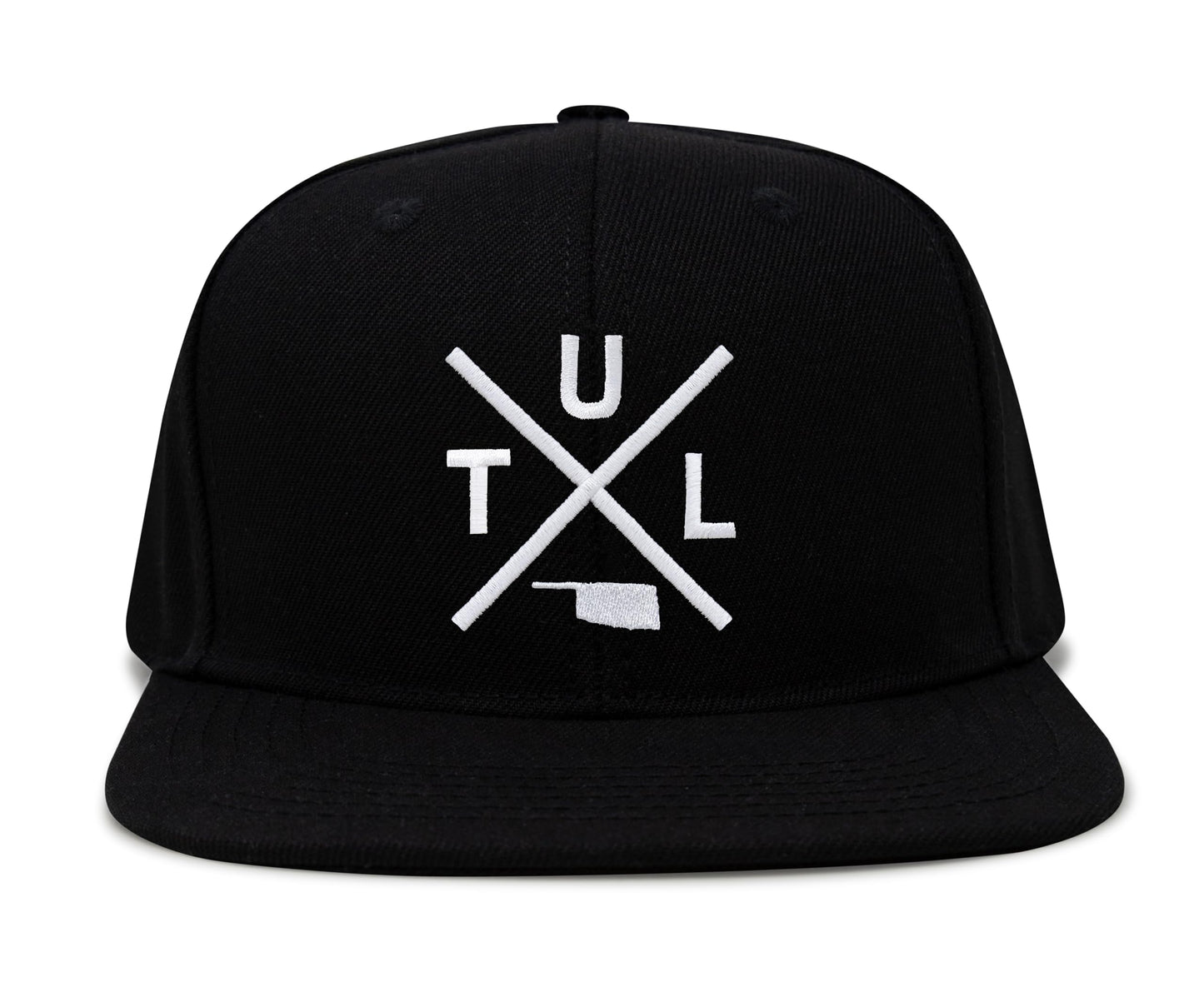 International Tie Hat for Men and Women, TUL Snapback Trucker Baseball Cap, Embroidered Cross Logo (TUL - Tulsa, Black Flatbill)