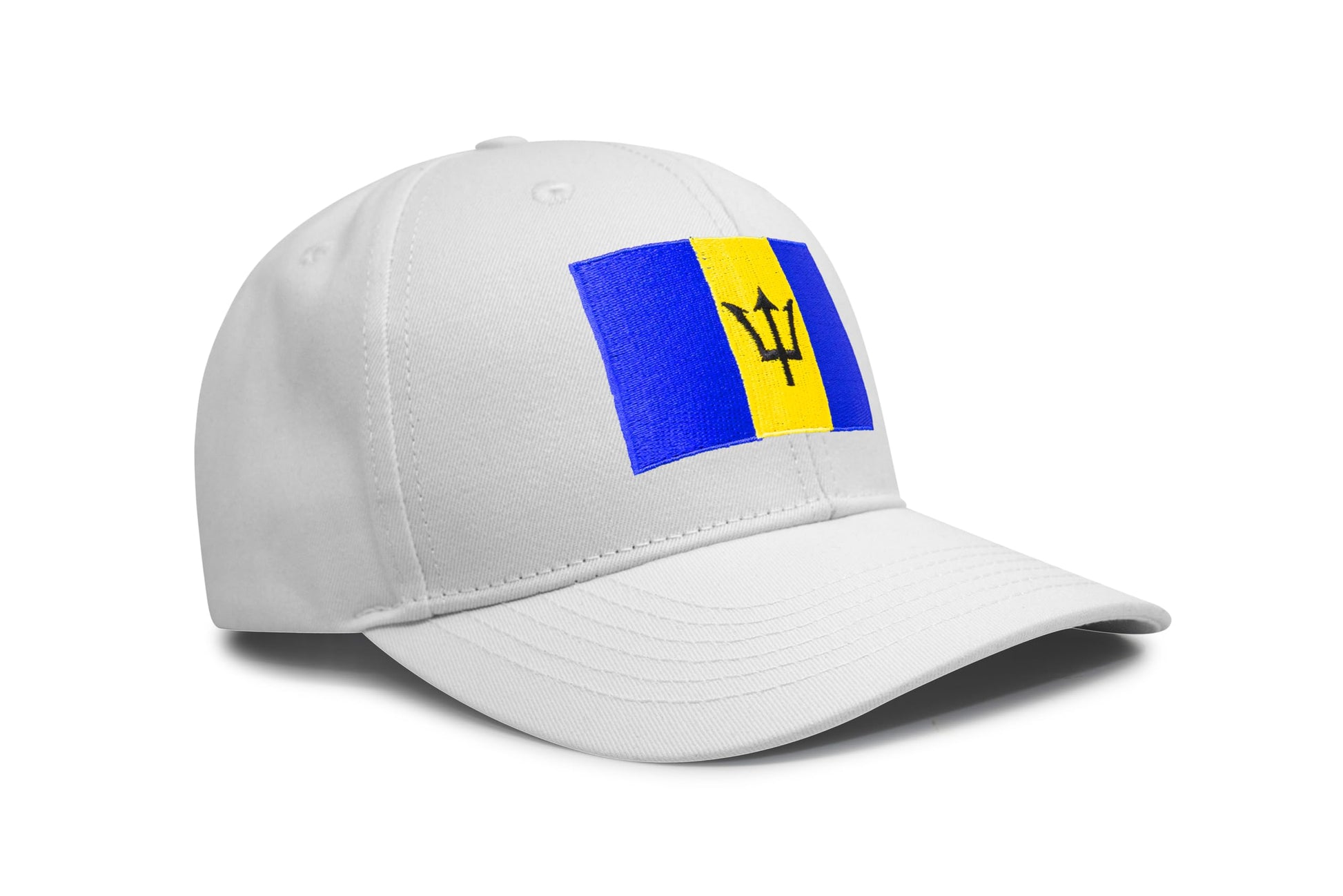 International Tie Country Hat for Men and Women, Adjustable Snapback Trucker Baseball Cap with Embroidered Patch (Barbados, All White) - International Tie