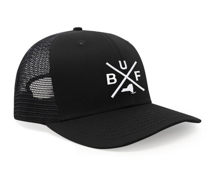 International Tie Texas Hat for Men and Women, BUF Snapback Trucker Baseball Cap, Embroidered Cross Logo (All Black)