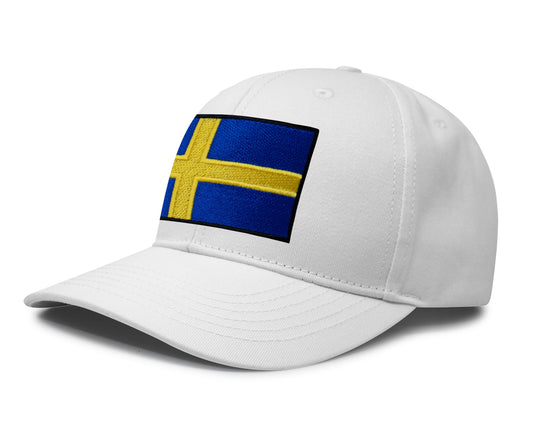 International Tie Swedish Flag Hat for Men and Women - Sweden Snapback Trucker Baseball Cap (All White)