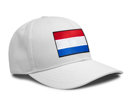 International Tie Netherlands Flag Hat for Men and Women - Adjustable Snapback Trucker Baseball Cap (All White)