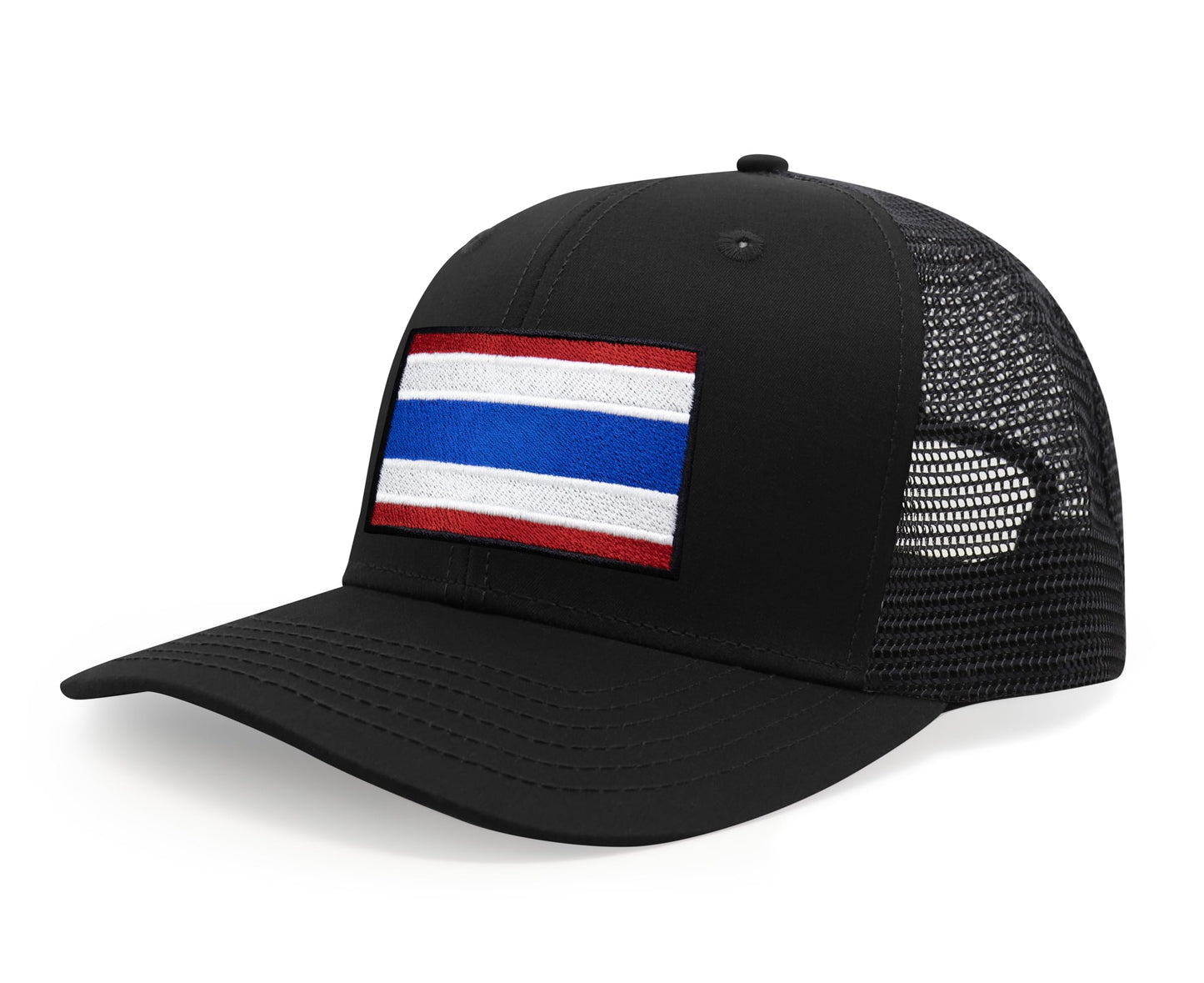 International Tie Country Hat for Men and Women, Adjustable Snapback Trucker Baseball Cap with Embroidered Patch (Thailand, All Black) - International Tie