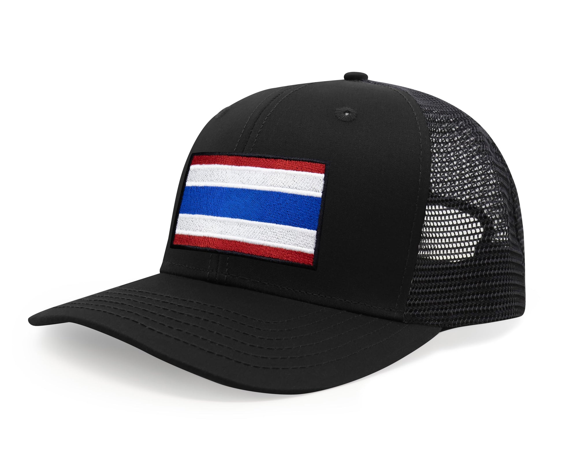 International Tie Country Hat for Men and Women, Adjustable Snapback Trucker Baseball Cap with Embroidered Patch (Thailand, All Black) - International Tie