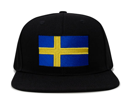 International Tie Swedish Flag Hat for Men and Women - Sweden Snapback Trucker Baseball Cap (Black Flatbill)