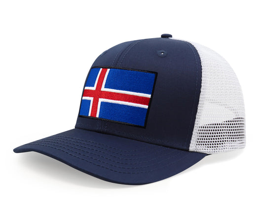International Tie Iceland Flag Hat for Men and Women - Adjustable Snapback Trucker Baseball Cap (Navy White)