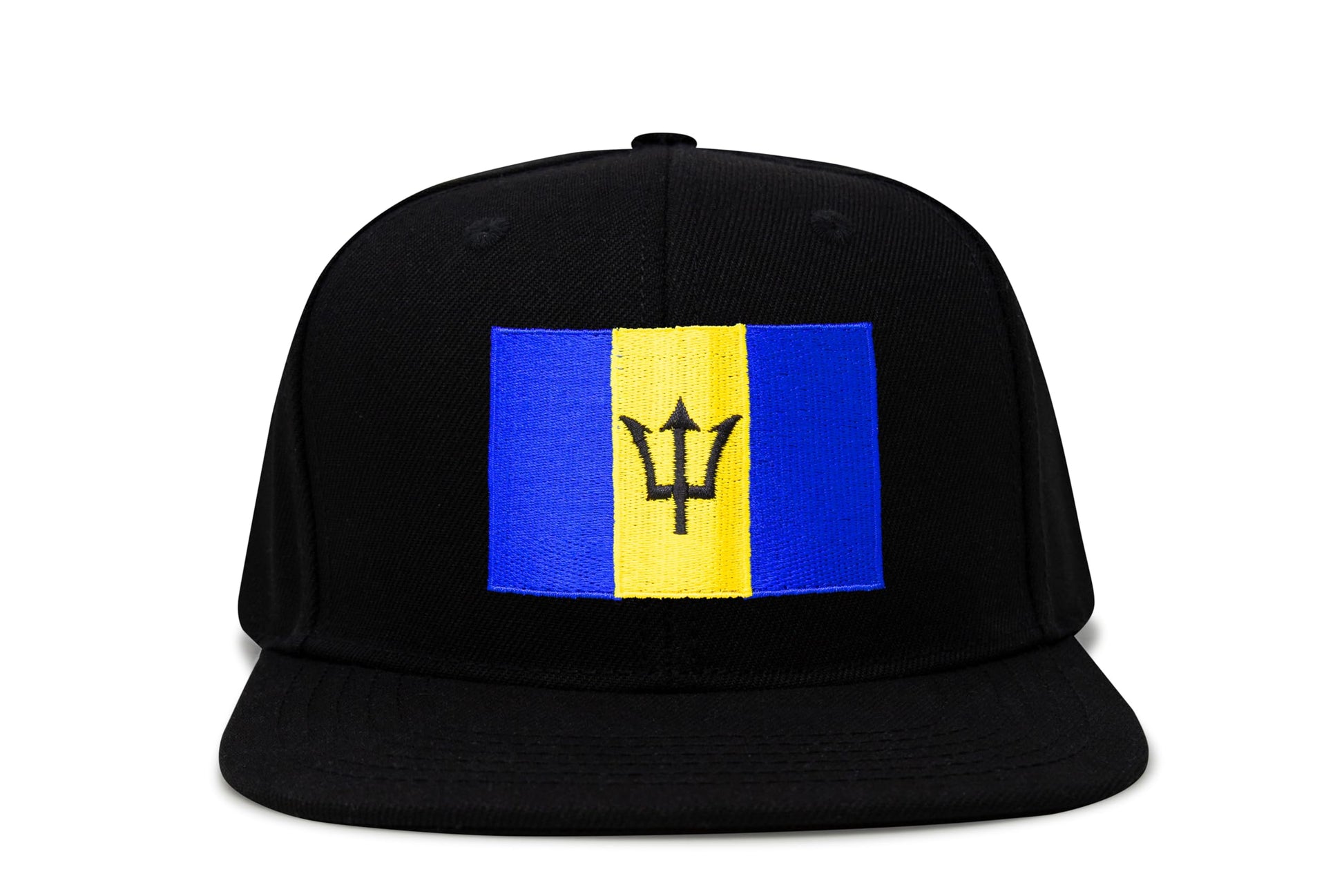 International Tie Country Hat for Men and Women, Adjustable Snapback Trucker Baseball Cap with Embroidered Patch (Barbados, Black Flatbill) - International Tie