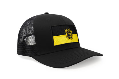 International Tie State Hat for Men and Women, Adjustable Snapback Trucker Baseball Cap with Embroidered Patch (Baden-Wurttemberg, All Black)