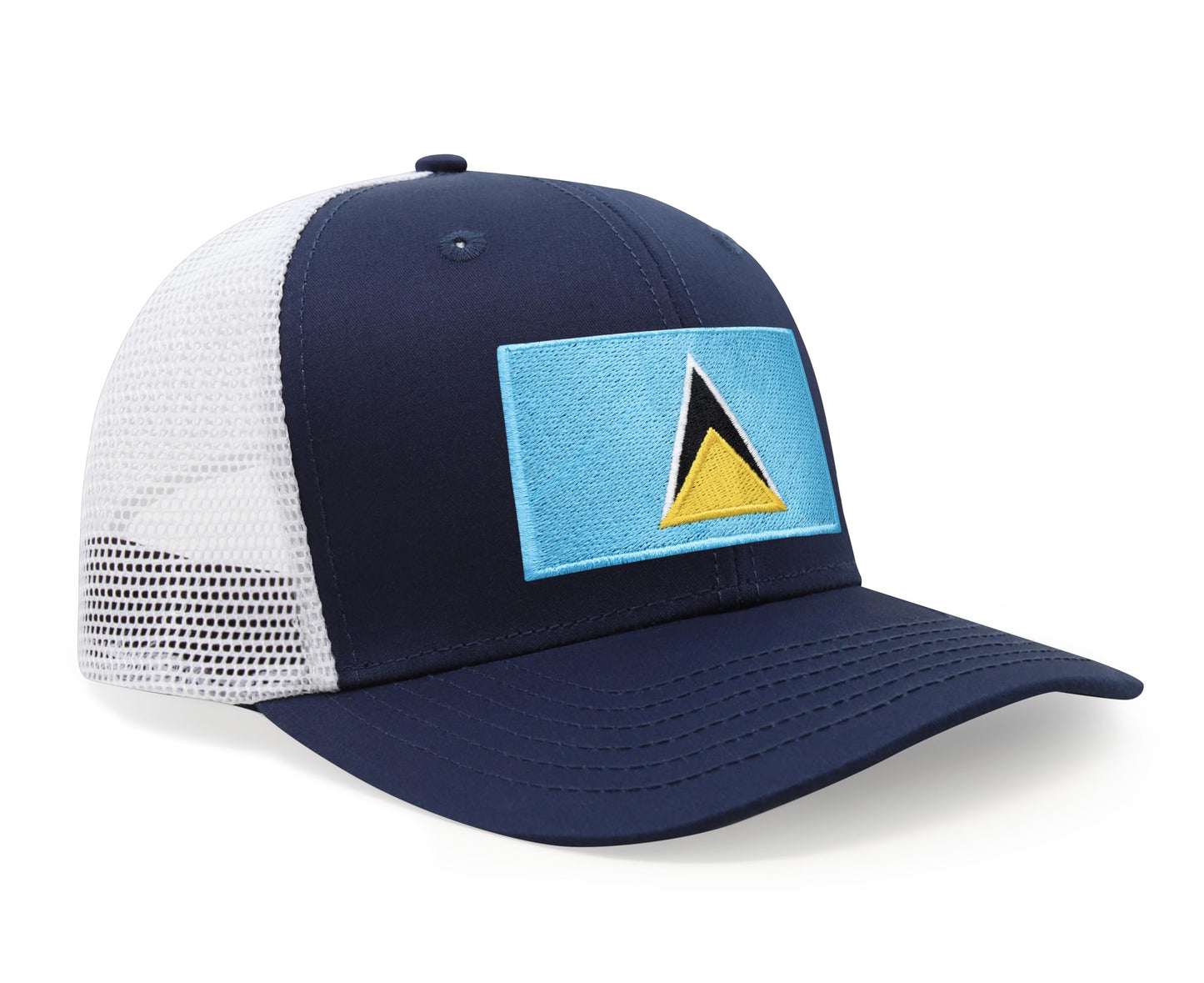 International Tie Country Hat for Men and Women, Adjustable Snapback Trucker Baseball Cap with Embroidered Patch (Saint Luca, Navy White) - International Tie