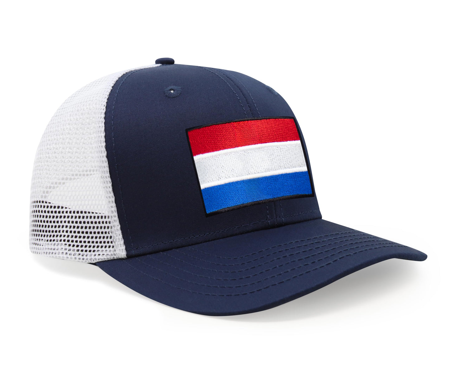 International Tie Netherlands Flag Hat for Men and Women - Adjustable Snapback Trucker Baseball Cap (Navy White)