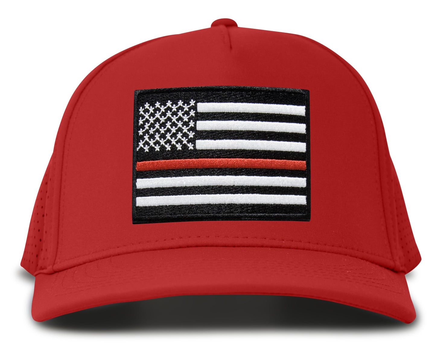 Performance Golf Hat – Adjustable Snapback Trucker Baseball Cap for Men & Women - Jetset Series (Thin Red Line, Red Rosso)
