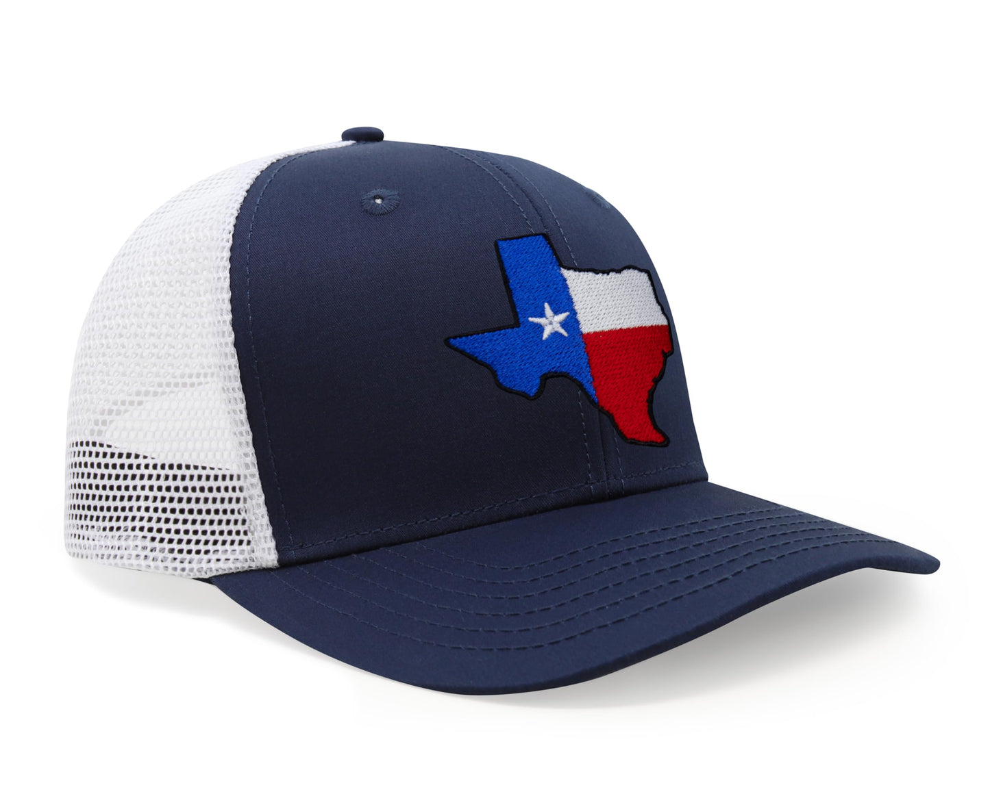 International Tie Hat for Men and Women, Adjustable Snapback Trucker Baseball Cap with Embroidered Patch (Texas, Navy White)