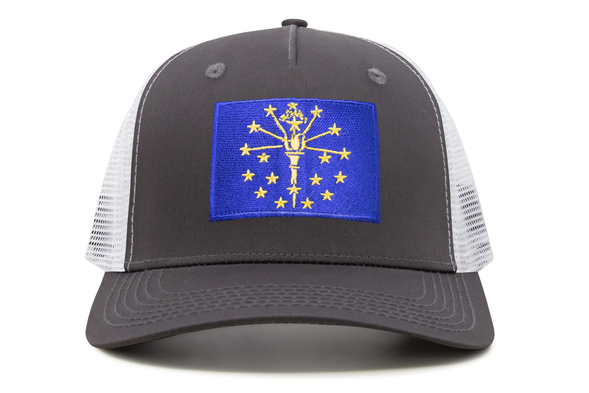 International Tie State Hat for Men and Women, Adjustable Snapback Trucker Baseball Cap with Embroidered Patch (Indiana, Grey White) - International Tie