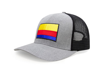 International Tie Country Hat for Men and Women, Adjustable Snapback Trucker Baseball Cap with Embroidered Patch (Colombia, Grey Black)