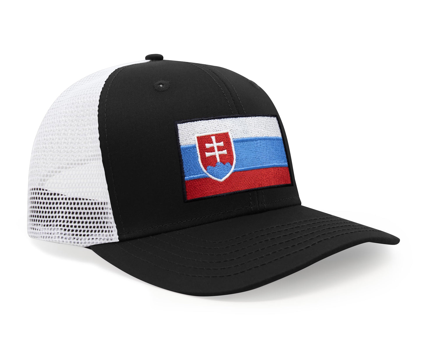 International Tie Country Hat for Men and Women, Adjustable Snapback Trucker Baseball Cap with Embroidered Patch (Slovakia, Black White) - International Tie