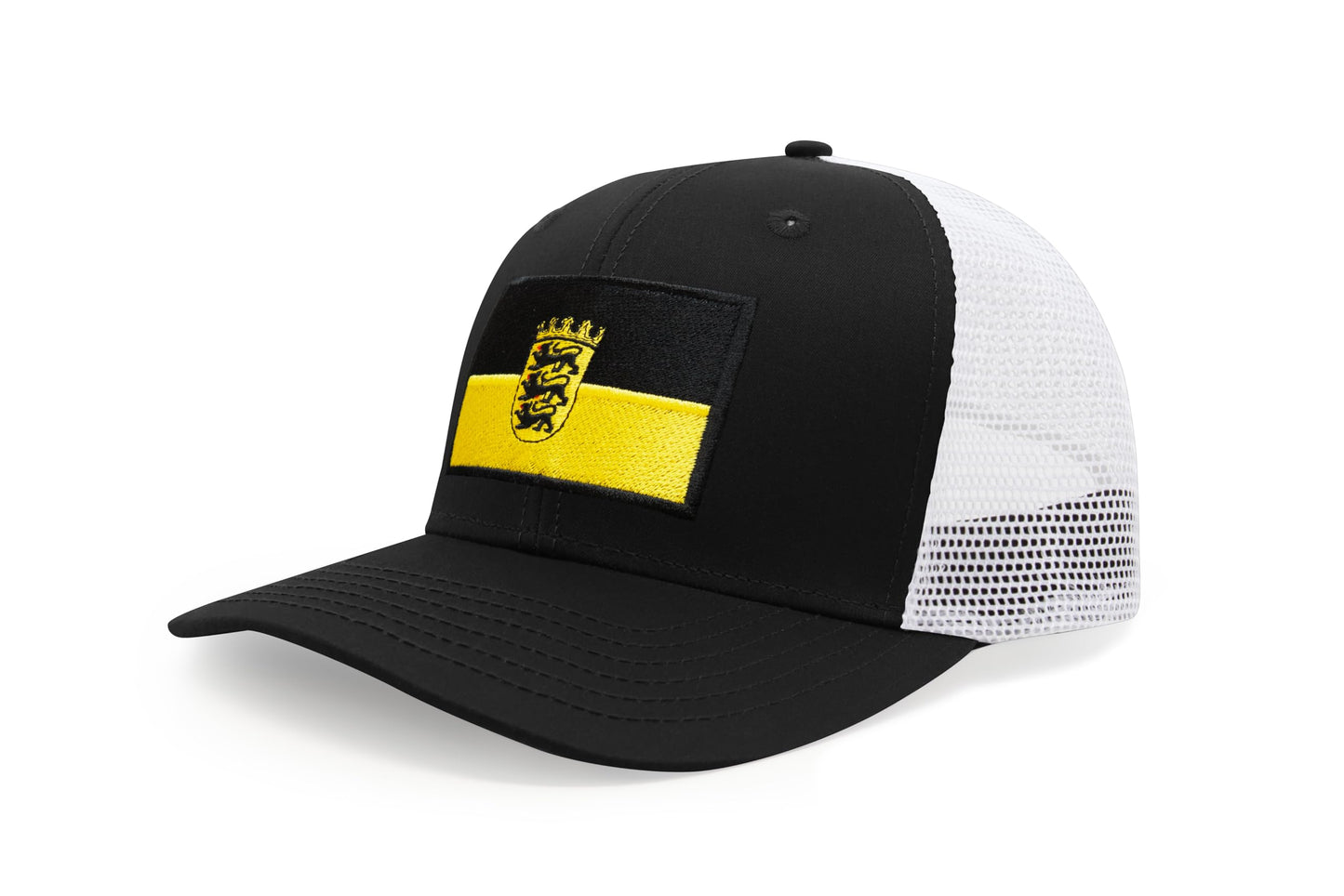 International Tie State Hat for Men and Women, Adjustable Snapback Trucker Baseball Cap with Embroidered Patch (Baden-Wurttemberg, Black White)