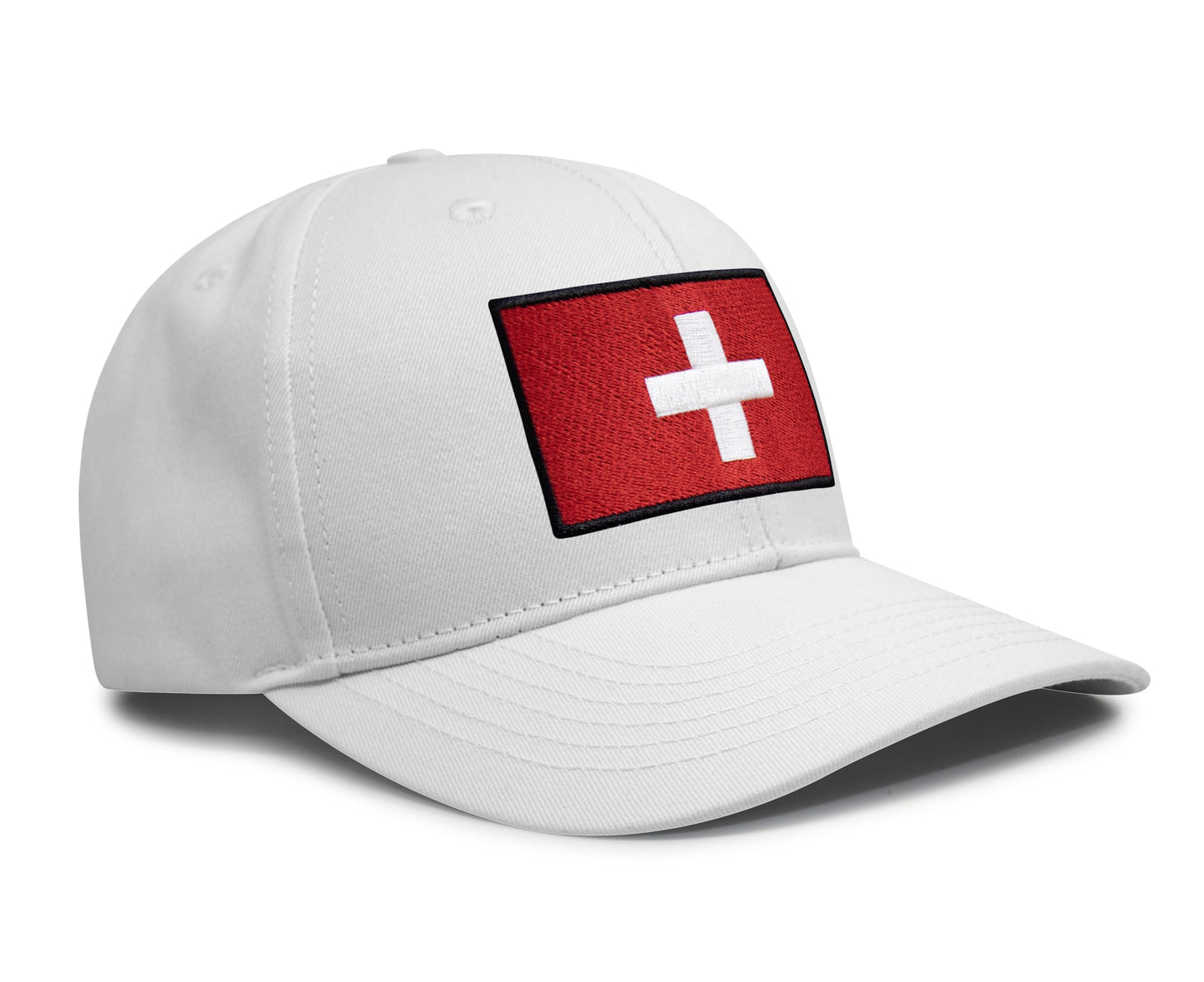 International Tie Swiss Flag Hat for Men and Women - Switzerland Snapback Trucker Baseball Cap (All White)