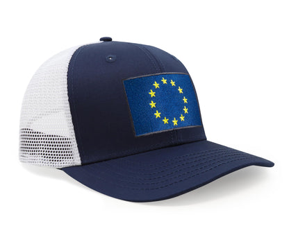 European Flag Hat for Men and Women - EU Trucker Snapback Baseball Cap by International Tie (Navy White)