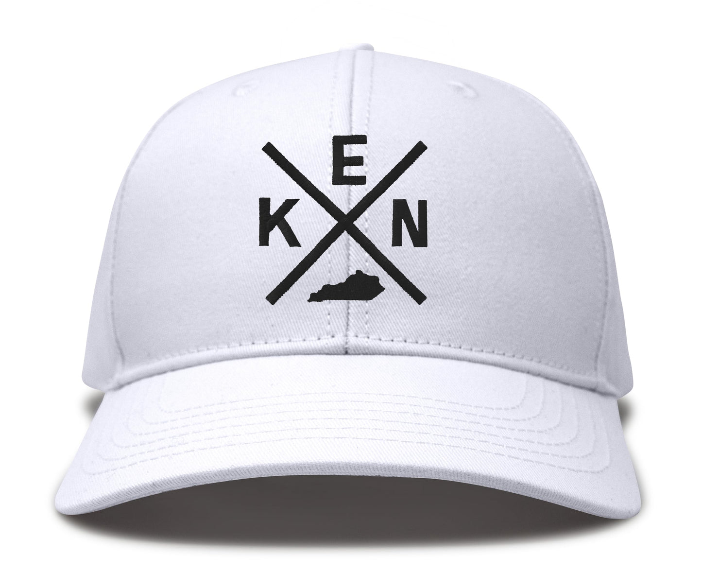 International Tie Hat for Men and Women, Adjustable Snapback Trucker Baseball Cap, Embroidered Cross Logo (KEN - Kentucky, All White)