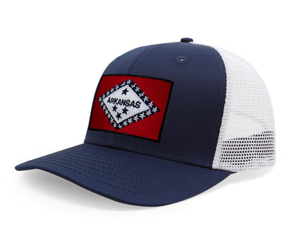 Arkansas Flag Hat for Men and Women – Snapback Trucker Baseball Cap by International Tie (Navy White)