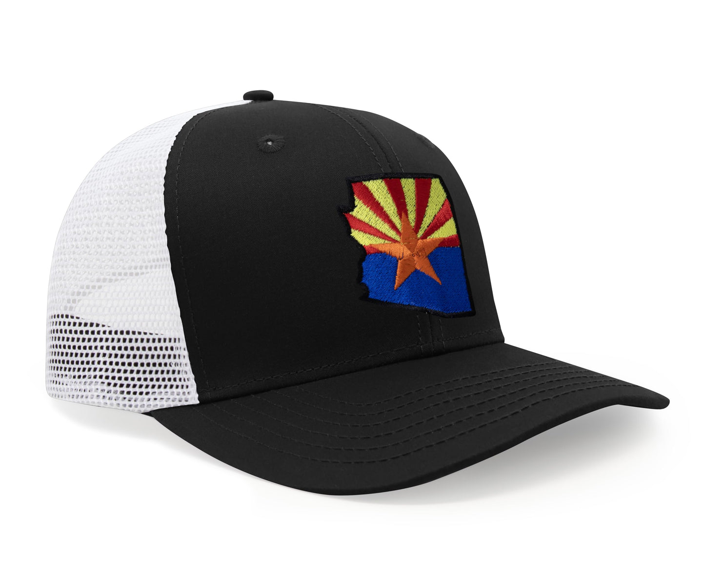 International Tie Stateline Flag Hat for Men and Women - Snapback Trucker Baseball Cap (Arizona, Black White)