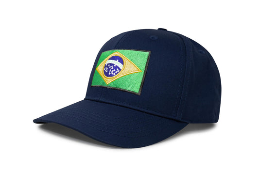 International Tie Country Hat for Men and Women, Adjustable Snapback Trucker Baseball Cap with Embroidered Patch (Brazil, All Navy)