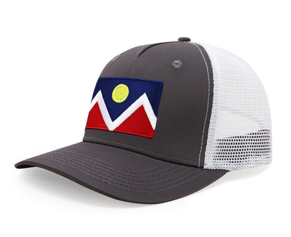 Premium Denver Colorado Flag Hat for Men and Women - Snapback Trucker Baseball Cap (Grey/White)