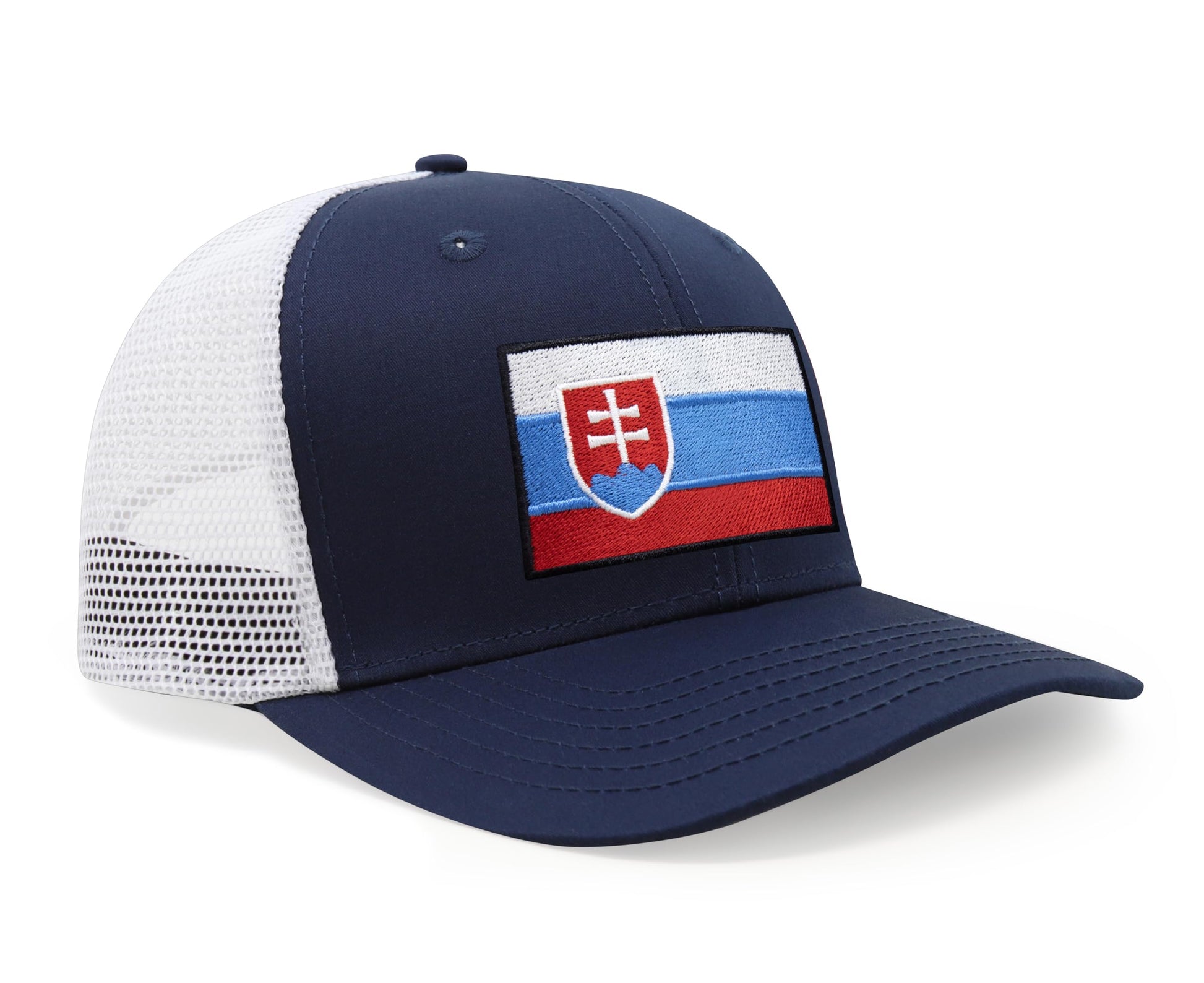 International Tie Country Hat for Men and Women, Adjustable Snapback Trucker Baseball Cap with Embroidered Patch (Slovakia, Navy White) - International Tie