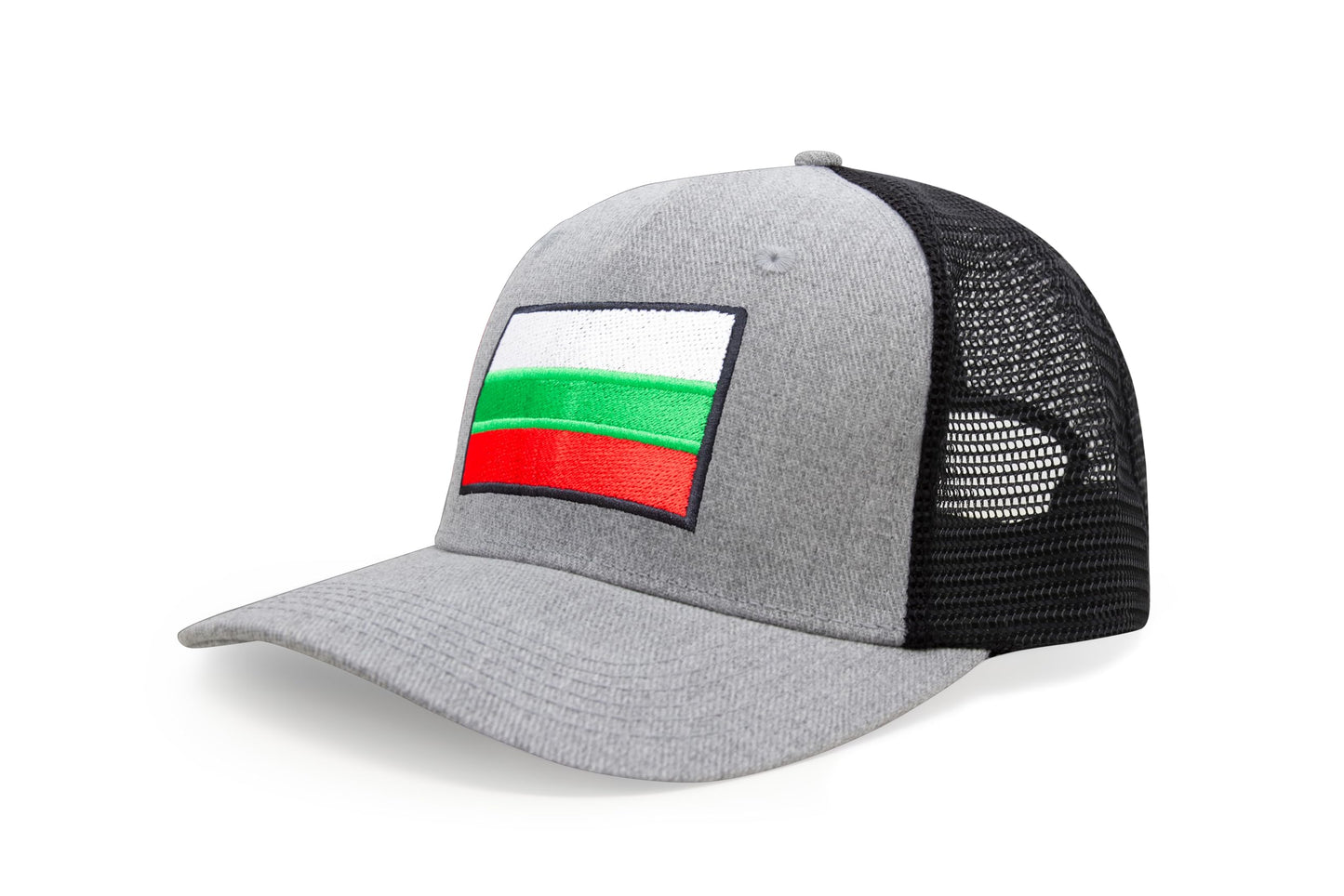 International Tie Country Hat for Men and Women, Adjustable Snapback Trucker Baseball Cap with Embroidered Patch (Bulgaria, Grey Black)
