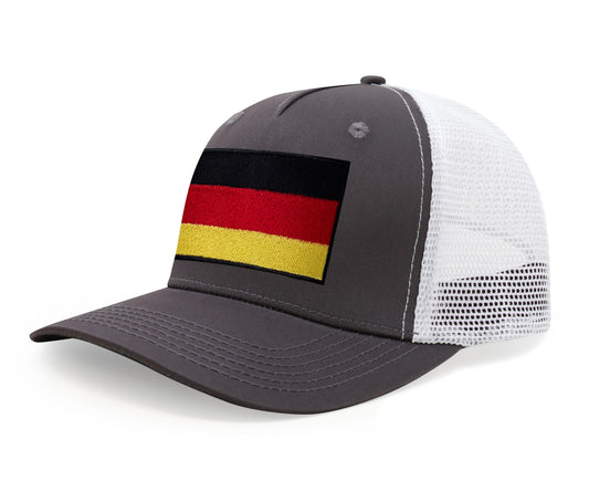 International Tie Germany Flag Hat for Men and Women - Adjustable Snapback Trucker Baseball Cap (Grey White)