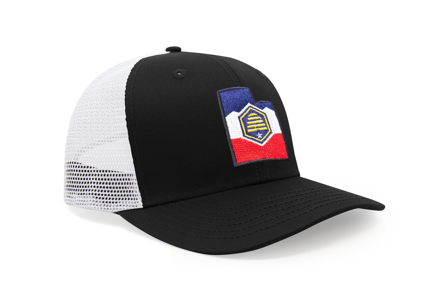 International Tie Stateline Flag Hat for Men and Women - Snapback Trucker Baseball Cap (Utah, Black White) - International Tie
