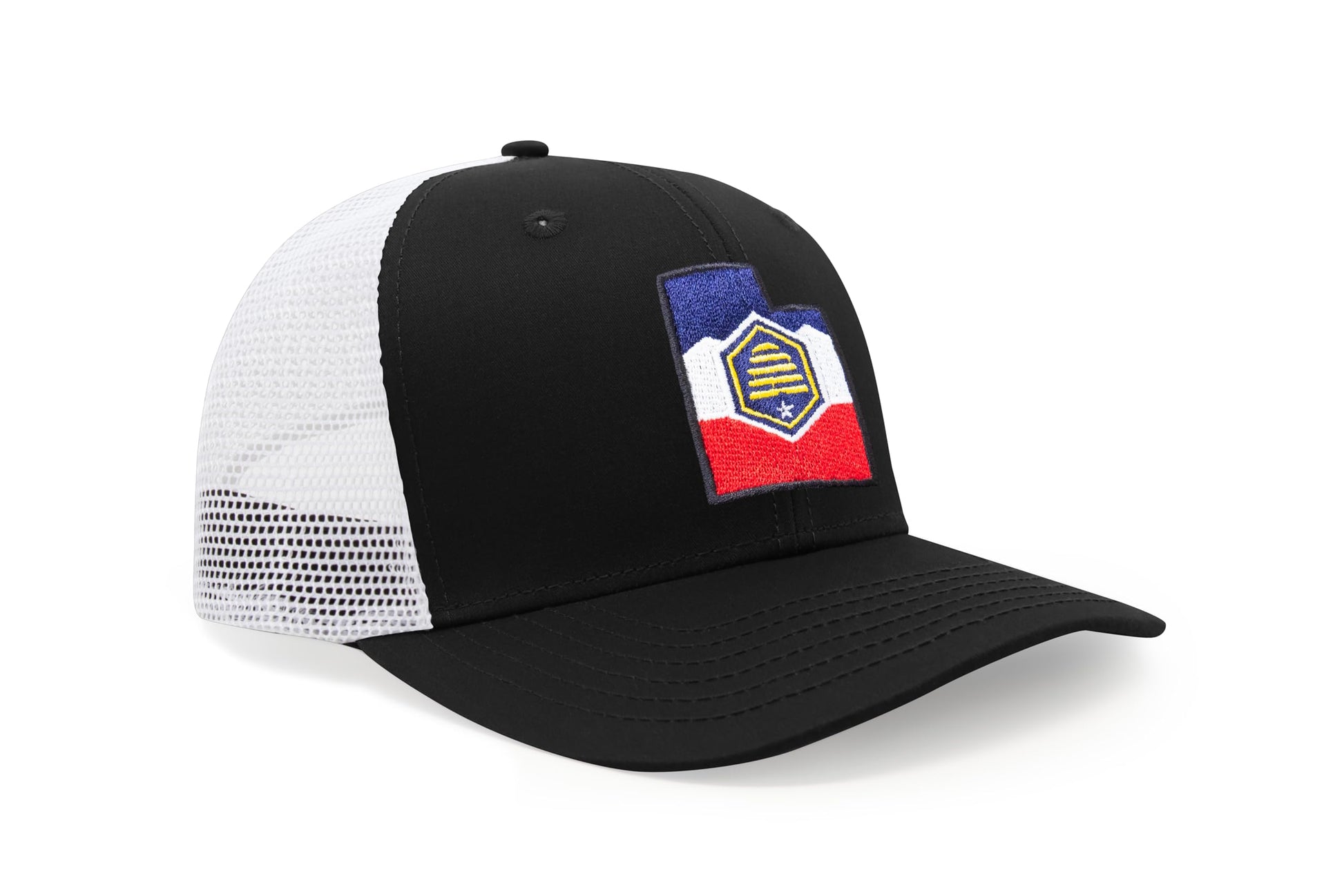 International Tie Stateline Flag Hat for Men and Women - Snapback Trucker Baseball Cap (Utah, Black White) - International Tie